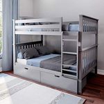 BEDSMART Full Over Full Bunk Bed with Underbed Storage, Solid Wood | Gray Finish