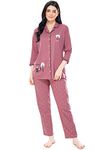 ZEYO Women's Cotton Dot Printed Brown Night Suit Set Of Pajama Set, Peach, X-Large