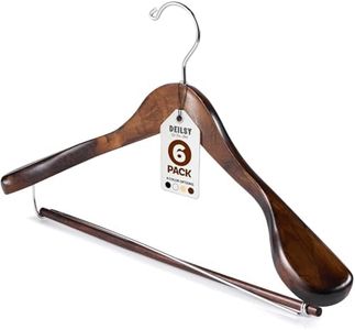 Wide Shoulder Wooden Hangers 6 Pack Non Slip Pants Bar, Smooth Finish Wood Suit Hanger for Men and Women Coat Hangers for Closet, Suit, 360° Swivel Hook, for Dress, Jacket, Heavy Clothes Hangers