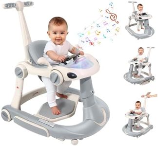 Baby Walker, 4-in-1 Baby Walker with Wheels Portable, Foldable Infant Toddler Walker for Boys Girls 6-18 Month,Removable Footrest,Car Steering Wheel & Music, Adjustable Push Walker Grey