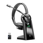 Wireless Headset, Bluetooth Headset with Microphone Noise Canceling & USB Dongle, Bluetooth Headphones with Mic Mute & Charging Dock, Handsfree PC Headset for Work/Computer/phones/Laptop/Skype/Teams