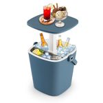 SPOTRAVEL 15L Ice Bucket Table, Weatherproof Beverage Cooler Table with Lift Top Lid, Handle & Bottle Opener, 3-In-1 Outdoor Bar Side Cocktail Table for Camping Picnic Party Trip (Blue)