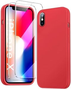 JTWIE [3 in 1 for iPhone X Case/iPhone Xs Case with Screen Protector, Liquid Silicone Slim Shockproof Protective Phone Case for iPhone X/XS 5.8 inch. (Red)