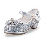 Girls Sequin Shoes Princess High Heel Shoes Kids Party Pumps Size 8.5 Toddler,Silver