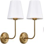 Wall Sconces Set of Two 2 Pack Antique Brass Vintage Industrial Wall Sconce Light Fixture with Flared White Fabric Shade for Dining Room Living Room Bedrooms Bedside Reading Farmhouse