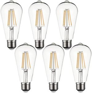 SD LUX E27 LED Bulbs Vintage Filament Light Bulbs ST64 ES LED Light No Flicker Screw Edison LED Bulbs -6W (60W Equivalent) 650LM Warm White 2700K Non-dimmable 6 Packs