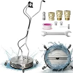 EDOU Direct Dual Handle Pressure Washer Surface Cleaner 20" with Wheels | Stainless Steel | Heavy Duty | 4,500 PSI Max Working Pressure | Includes: 3/8" Quick Connector Kit, Teflon Tape