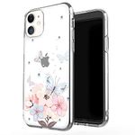 JAHOLAN iPhone 11 Case Clear Cute Design Flexible Bumper TPU Soft Rubber Silicone Cover Phone Case for iPhone 11 / XI 6.1" 2019 - Girl Floral Butterfly Flower Pink