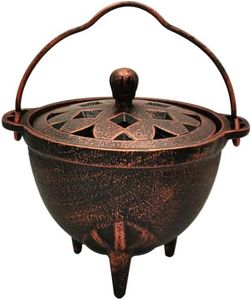 YIMIFLA Incense Burner Holder with Lid and Handle Cast Iron Cauldron 4.9" Frankincense Resin Charcoal Incense Burner Great for Yoga, Spa Aromatherapy, Smudging, Ritual & Blessings (Red Bronze)