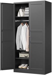 MIIIKO Wardrobe Closet with 2 Doors, 72" Metal Wardrobe Cabinet with Hanging Rod, Bedroom Armoires Laundry Room and Office Clothes Storage Organizer Cabinets Black