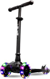 i-Glide 3-Wheel Scooter for Kids Ages 2 to 8 yrs. Adjustable Height Handlebar, Light-up Wheels, Australian Owned and Designed (Black)