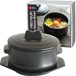 ElinCube Premium Korean Stone Bowl with Lid & Platter, For cooking Hot Pot