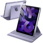 JETech Rotating Case for iPad Air 11-Inch M2 (2024), iPad Air 5/4 (2022/2020 5th/4th Generation 10.9-Inch), 360 Degree Rotation Protective Stand Cover Clear Back, Auto Wake/Sleep (Purple)