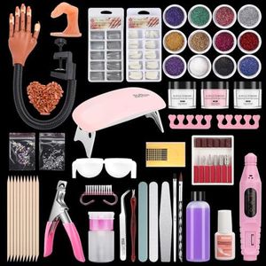 Nail Practice Hand for Acrylic Nails, Flexible Practice Nail Hand Training Kits, Movable Fake Nail Hand to Practice Fake Nails with Nail Drill, Nail Dryer Lamp, 12 Colors Acrylic Powder Beginners Kit