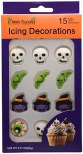 Oasis Supply Edible Hand Painted Sugar Halloween Cupcake Toppers, 1” Frightening Faces - 24 Count