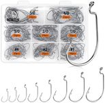 UCEC Fishing Hooks, 140PCS EWG Offset Worm Hooks Bass Hooks Wide Gap 2X Strong Senko Bait Texas Rig Jig Fish Hooks for Bass Trout Saltwater Freshwater Size:#4#2#1 1/0 2/0 3/0 4/0 5/0