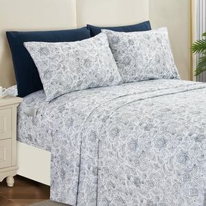 Elegant Comfort Softest and Coziest 6-Piece Sheet Set - 1500 Premium Hotel Quality Microfiber - Deep Pocket, Wrinkle Resistant 6-Piece Paisley Pattern Bed Sheet Set, Full, Paisley Navy