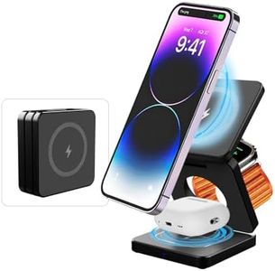 Wireless Charger 3in1 Magsafe Charging Station for Apple Devices Foldable Magnetic Phone Charging Stand Fast Wireless Chargeur Portable Chargers for iPhone Plus Pro max, iWatch, Airpods [Black]
