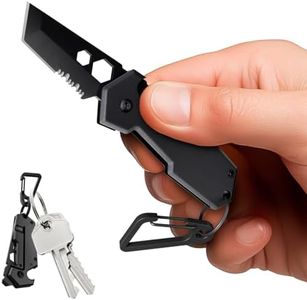 Mini Keychain Knife with Carabiner - 2" Tanto Serrated Blade - Black Multitool with Bottle Opener - Box Cutter - Liner Lock - Legal Small Pocket Knife for Men - EDC Foldings Knives for Gifts 2248