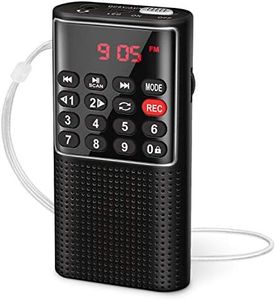 PRUNUS J-328 Radio FM Portatil con grabadora, Radio Portatil Pequeña Recargable, Mini Radio de Bolsillo Digital con Reproductor de música SD/TF/AUX, Radio Pequeña para Correr, Viajar(Negro)