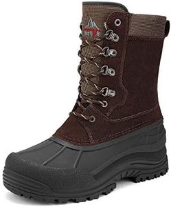 NORTIV 8 Men's Waterproof Hiking Winter Snow Boots Insulated Fur Liner Lightweight Outdoor Tall Booties Brown Size 14 M Terrexm-2m