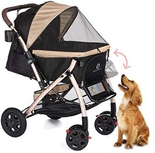 HPZ Pet Rover XL Extra-Long Premium Heavy Duty Dog/Cat/Pet Stroller Travel Carriage for Small, Medium, Large Pets (Taupe 2nd-Gen)