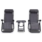 SereneLife Zero Gravity Reclining Chair, Tanning Chair, Patio Chair, Adjustable Beach Chair, Set of 2 Lawn Chairs w/Cup Holder Side Tables, Padded Removable Headrest Pillows