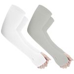 Yuneek Arm Sleeves For Men & Women UV Sun Protection, UPF 50 Cool Arm Hand Cover Unisex For Bike ride,Golf,cricket,cycling,yoga,gym Sports (2 Pair Grey & White)