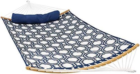 Sunnydaze Quilted Polyester Double Hammock with Curved Bamboo Spreader Bars - 450-Pound Capacity - Navy and Gray Octagon