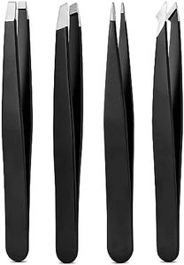 4 Pack Tweezers Set with Travel Case, Great Precision Upgrade Professional Anti-rust Alloy Tweezers for Women & Men, Multi-purpose as Eyebrows Facial Hair Ingrown Hair Removal