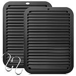 Silicone Trivets for Hot Pans and Pots, 2 Pack 30 X 23cm Heat Resistant Mat with Hooks Silicone Mat for Worktops Multipurpose Silicone Table Mats Trivets for Kitchen Worktops Air Fryer Baking(Black)