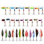 30PCS Metal Fishing Lures Kit, Colorful Fishing Spinner Baits, 3D Eyes Fishing Spoons with Sharp Treble Hooks for Bass Trout Salmon Saltwater Freshwater