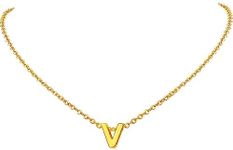 FindChic Letter V Necklace Monogram Necklace Gold Initials Necklace