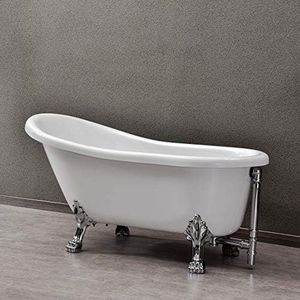 WOODBRIDGE B-0022 Traditional Oval Acrylic Freestanding Tub | White Double Slipper Bathtub with Feet in Polished Chrome Finish for Bathroom, Clawfoot 59"