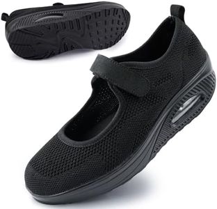 Git-up Zapatos Cómodos para Caminar para Mujeres con Correa Ajustable, Zapatos de Enfermería Casuales de Malla Transpirable Zapatillas Ligeras de Cojín de Aire 1922, Malla-Negro 38