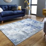 JV Home Area Rug Elegance Grey Blue 6'x9' Rugs Washable Carpet Anti Slip | Thin | Indoor Vintage Boho Area Rugs Accent Tapis Salon Rugs for Living Room, Bedroom, Office, Dining Room