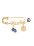 Remi Bijou Masallah Lucky Charm ,Safety Pin for Baby/Child/Girl/Boy Allah Ayetel Kursi Prayer Dua Nazar Boncuk Turkish Eye, Brass,