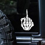 Sunset Graphics & Decals Skull Skeleton Bone Middle Finger Flipping Off Car Decal Sticker | Cars Trucks Vans Walls Laptop | White | 6 inch | SGD000069