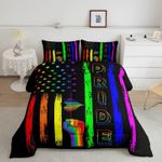 Manfei American Flag Comforter Set, Rainbow Stripes Bedding Set 3pcs for Kids Teens Adult Room Decor, Pride Theme Quilt Set Soft Black Watercolor Breathable Duvet Insert with 2 Pillowcases, Full Size