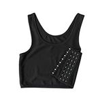 Women Hook Vest Top Lesbian Chest Tomboy Slim Fit Straps Tank Sports Bra Chest Binders (Large, Black)