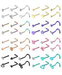 ZELORES 48Pcs 20G Nose Rings For Women Stainless Steel Nose Studs Set Mix Color Corkscrew L-Shaped Nose Piercing Pack