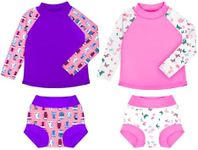 BIG ELEPHANT 2 Pcs Rash Guard Swim Diapers Sets for Unisex Baby, Boys Girls Long Sleeve Swimsuit with UPF 50+ Sun Protection, 5T Butterfly