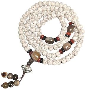 Natural Star Moon Bodhi Bracelet for Women Multi-loop Winding 108 White Star Moon Bead Bracelet Anxiety Relief Energy Healing Meditatioon Good Luck Agate Design Buddha Bead Bracelets Birthday Gift(Bodhi 14)