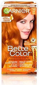 Garnier Belle Color Permanent Hair Dye, 740 Dark Copper Blonde, 100% Grey Coverage, Enriched with Argan Oil and Wheat Germ Oils - 1 Application, Packaging may vary