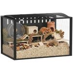PawHut Hamster Cage Steel Frame Chewproof, Large Rat Cage with Openable Top, Deep Burrow, Transparent Small Animal Habitat for Dwarf Syrian Hamster, Gerbil, Rats, 81L x 51W x 53H cm