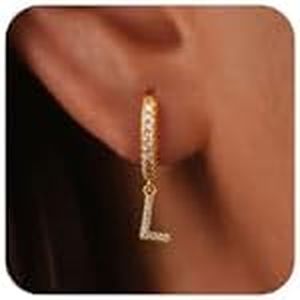 TURANDOSS Initial Earrings for Girls, Letter L Initial Dangle Earrings Hypoallergenic Earrings for Women Teen Girls Gifts Jewelry, 14K Gold Plated Small Huggie Hoop Earrings