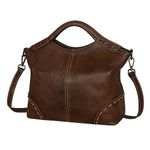 HESHE Genuine Leather Shoulder Purses Satchel Bag for Women Top Handle Handbag Retro Ladies Crossbody Tote Bags, Coffee