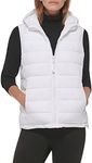 Calvin Klein Womens Hooded Casual Stretch Fabric Quilted Vest, White, Medium