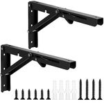 Folding Shelf Brackets, 2pcs Heavy Duty Collapsible Shelf Brackets, Folding Brackets Wall Mounted Triangle Shelves Bracket Supports for Bench Table Shelf, Black, Max Load 80kg - 30cm/12 Inch