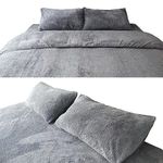 John Aird Teddy Fleece Duvet Cover Quilt Bedding Set With Pillow Cases (Grey, Double)